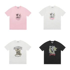 GANNI New Cartoon Print Crew Neck Loose Short Sleeve T-Shirt-6376  